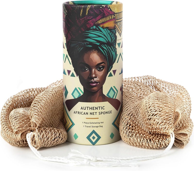 MINISENTIALS African Net Sponge Authentic with Knots - Afroscrub Exfoliating Net Sponge for Body Scrubber Exfoliator - Real African Bath Back Scrubber Washcloth Travel Protable and Dry Quickly - Image 1